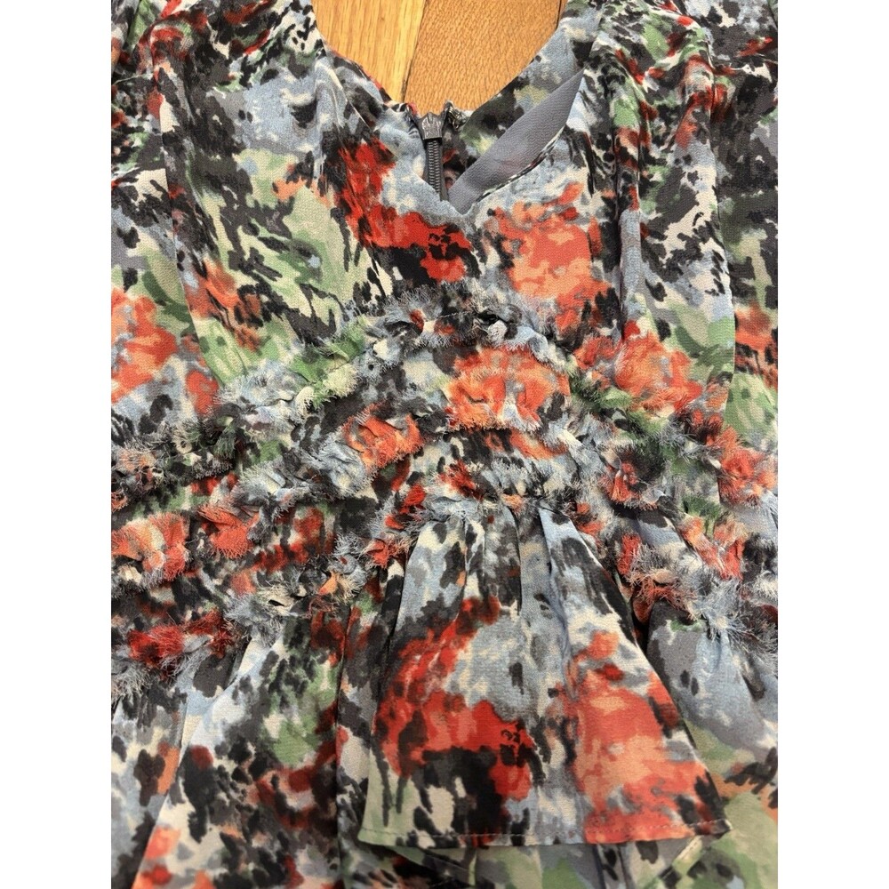 Cinq a Sept Lewis Floral Georgette Mini Dress Tiered Long Sleeve Size 0 - Picture 5 of 9